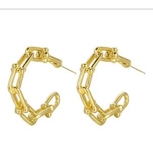 Gold Rectangle Chain Link Hoop Earrings